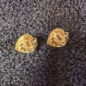 Antique Gold Plated  Bird on A Heart Earrings